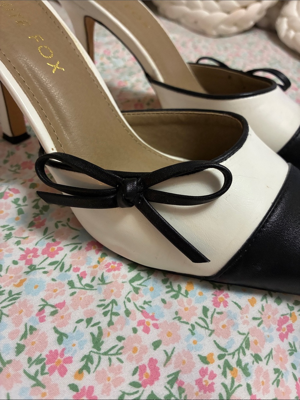 White Fox Boutique Black & White Pointed Mule Heels with Bow - Picture 2 of 6